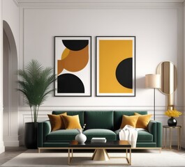 poster frame mock-up on modern living room interior. minimalist fucnitures