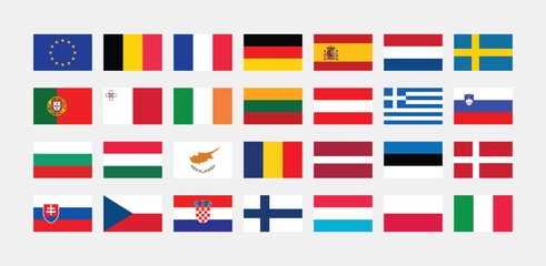 National Flag of All European Union countries. Set of European Union country Flag.
