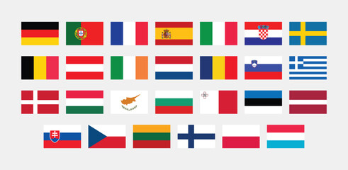 National Flag of All European Union countries. Set of European Union country Flag.
