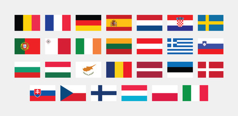 National Flag of All European Union countries. Set of European Union country Flag.
