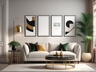 poster frame mock-up on modern living room interior. minimalist fucnitures