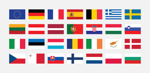 National Flag of All European Union countries. Set of European Union country Flag.
