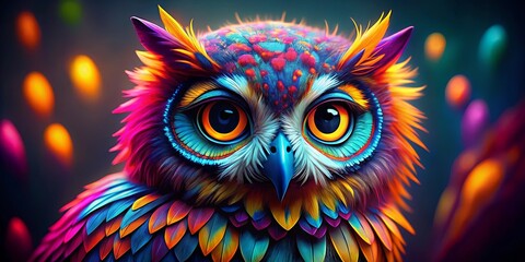 Obraz premium Colorful and cute owl with vibrant feathers , vibrant, colorful, cute, owl, bird, animal, bright, vibrant