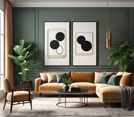 poster frame mock-up on modern living room interior. minimalist fucnitures
