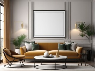 poster frame mock-up on modern living room interior. minimalist fucnitures