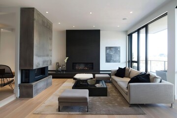 Minimalist modern living room with cozy seating and contemporary decor