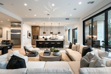 Modern living room with cozy seating area and chic accents