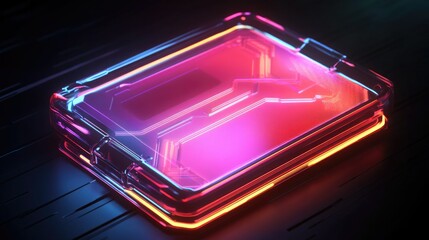 A futuristic, glowing container with vibrant neon colors, ideal for tech and sci-fi themes.