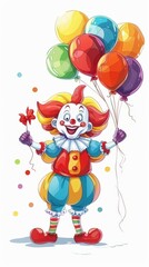 A cute clown smiles kindly while holding colorful balloons, spreading joy and happiness at a fun-filled celebration for all ages