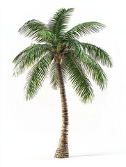 Obraz premium Single Palm Tree Isolated on White Background – Elegant Tropical Palm with Lush Green Fronds, Perfect for Beach Themes and Nature Designs
