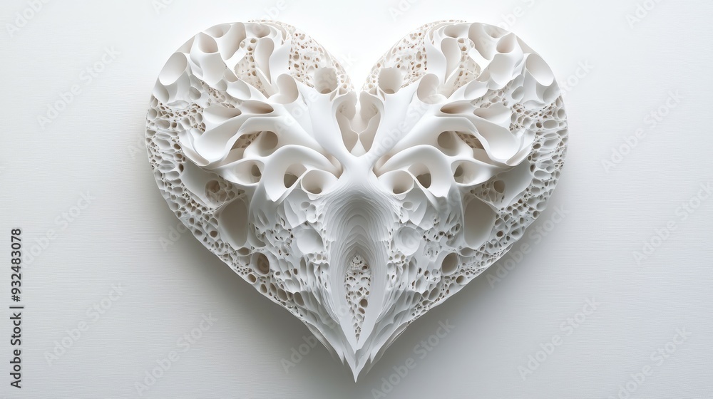 Poster intricate, abstract heart with mesmerizing patterns, white background, visually complex and detailed