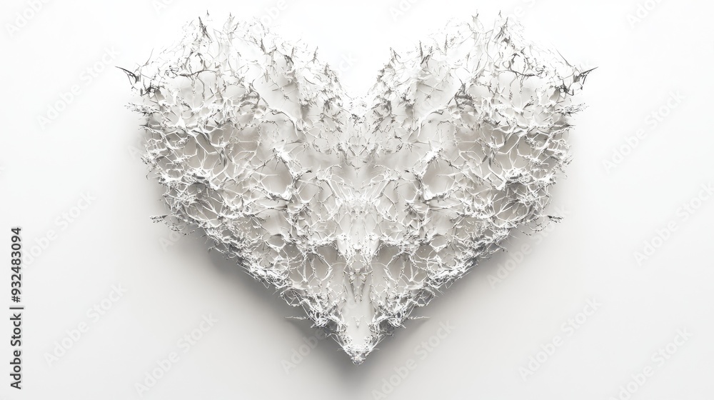 Poster intricate, abstract heart with mesmerizing patterns, white background, visually complex and detailed