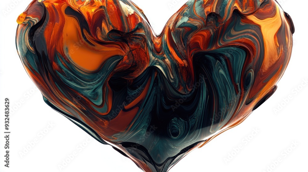 Poster mesmerizing abstract heart composed of tangled lines and patterns, set against a white background, d