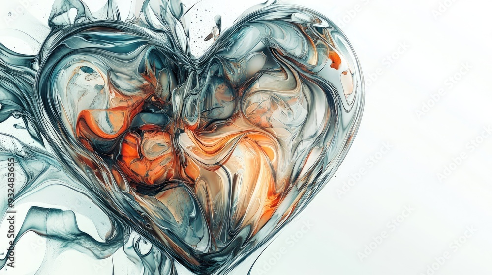 Poster mesmerizing abstract heart composed of tangled lines and patterns, set against a white background, d