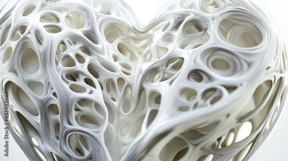 Poster mesmerizing abstract heart composed of tangled lines and patterns, set against a white background, d