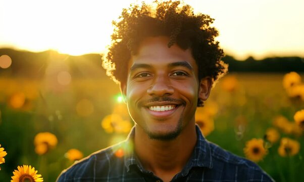 Portrait of a Joyful Puerto Rican Man Smiling in a Meadow