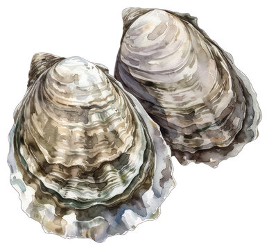 watercolor oysters, gray shells, white background clip art preview