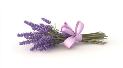 Fototapeta premium A detailed 3D illustration of a lavender bunch tied with ribbon, soft and fragrant, isolated on white background