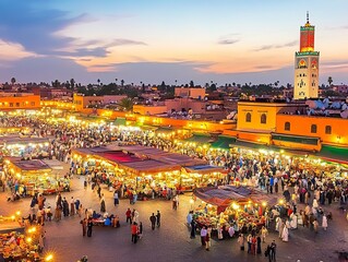 Vibrant market ambiance at jamaa el fna square, marrakesh, morocco, north africa