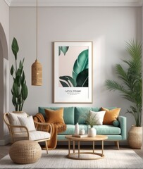 poster frame mock-up in modern living room interior. fucnitur
