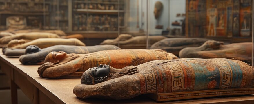 Ancient Egyptian Sarcophagi in a Museum Setting