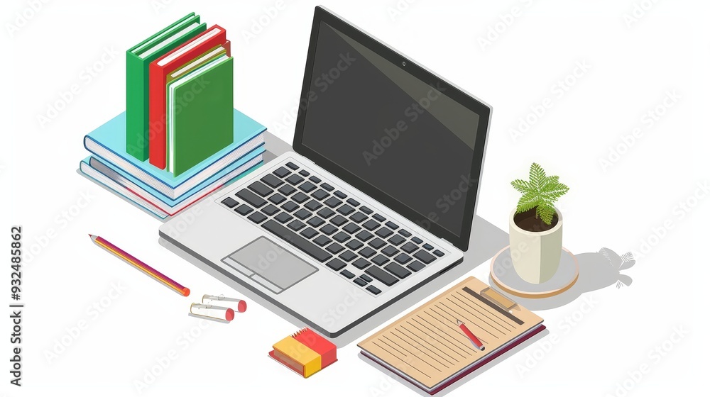 Poster explore the role of a laptop isolated in online education. write about virtual classrooms, interacti