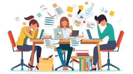 Explore the resilience of an office team facing challenges such as deadlines or setbacks.