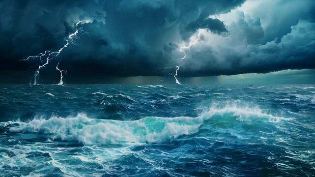 animation ocean in strom