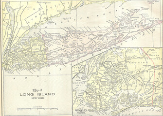 Antique map of long island new york from 1891 showing towns and railroads