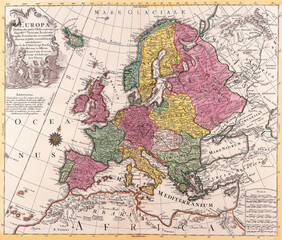 Antique map of europe showing kingdoms from 18th century © cascoly2