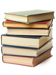 Stack of Books Isolated on White Background &ndash; Neatly Arranged Pile of Books with Various Cover Colors, Perfect for Library or Reading Material Presentation