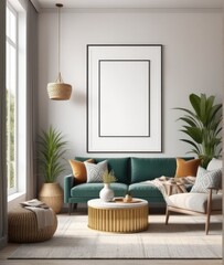 poster frame mock-up in modern living room interior. fucnitur