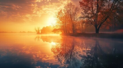 Fototapeta premium Golden Sunrise Over Still Water