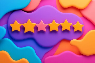 An abstract illustration of a customer review page with five star ratings and highlighted comments