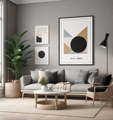 poster frame mock-up in modern living room interior. fucnitur
