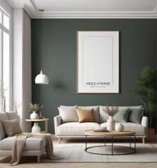 poster frame mock-up in modern living room interior. fucnitur