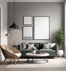 poster frame mock-up in modern living room interior. fucnitur