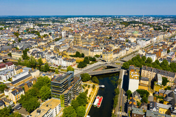 Panoramic view of Rennes city with modern apartment buildings , administrative center of Brittany...