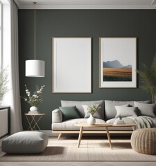 poster frame mock-up in modern living room interior. fucnitur