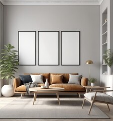 poster frame mock-up in modern living room interior. fucnitur