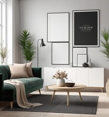 poster frame mock-up in modern living room interior. fucnitur