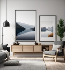 poster frame mock-up in modern living room interior. fucnitur