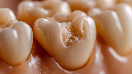 Close-up of a chipped tooth with surrounding healthy teeth.