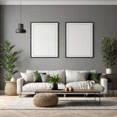 poster frame mock-up in modern living room interior. fucnitur