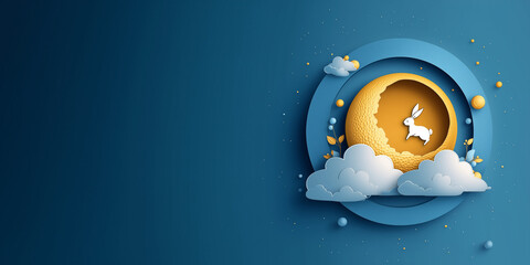 Happy Mid autumn festival. rabbits and abstract elements. Mid autumn festival celebration background. Wide copy space for design. Chuseok, mid autumn korea festival. 