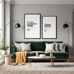 poster frame mock-up in modern living room interior. fucnitur