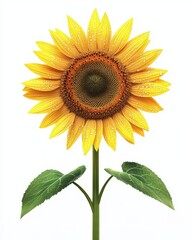 Naklejka premium A hyperrealistic 3D render of a sunflower with droplets of water, vibrant and fresh, isolated on white background