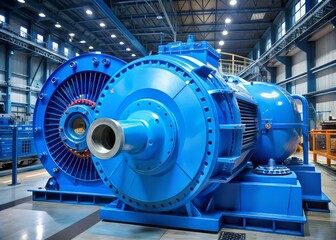 Electric Azure Dynamo: A futuristic industrial unit adorned with radiant blue highlights, exuding a sense of technological prowess and streamlined functionality.