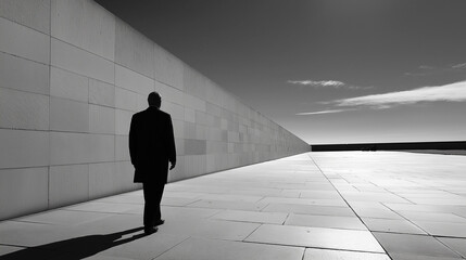 Silhouette of a businessman walking, a symbol of success and determination