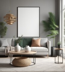 poster frame mock-up in modern living room interior. fucnitur